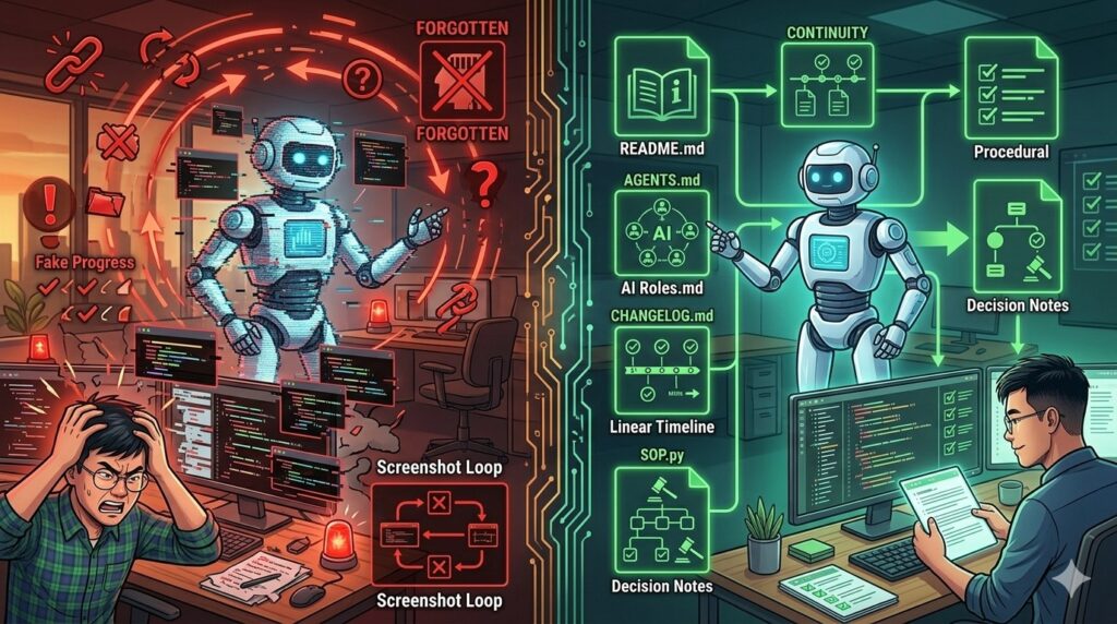Without durable project memory, agents loop in confusion; with it, work becomes continuous
