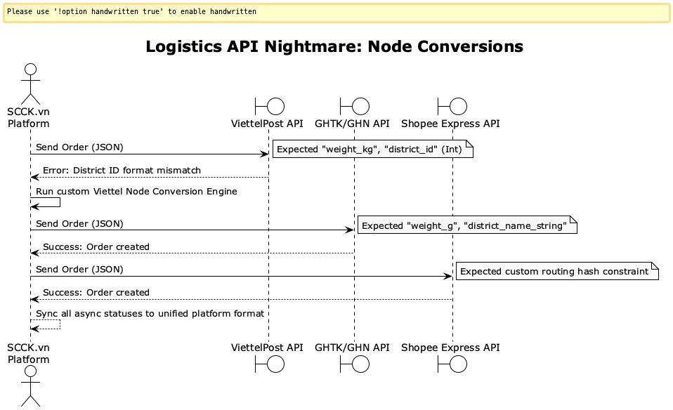 Logistics API Nightmare: Node Conversions diagram