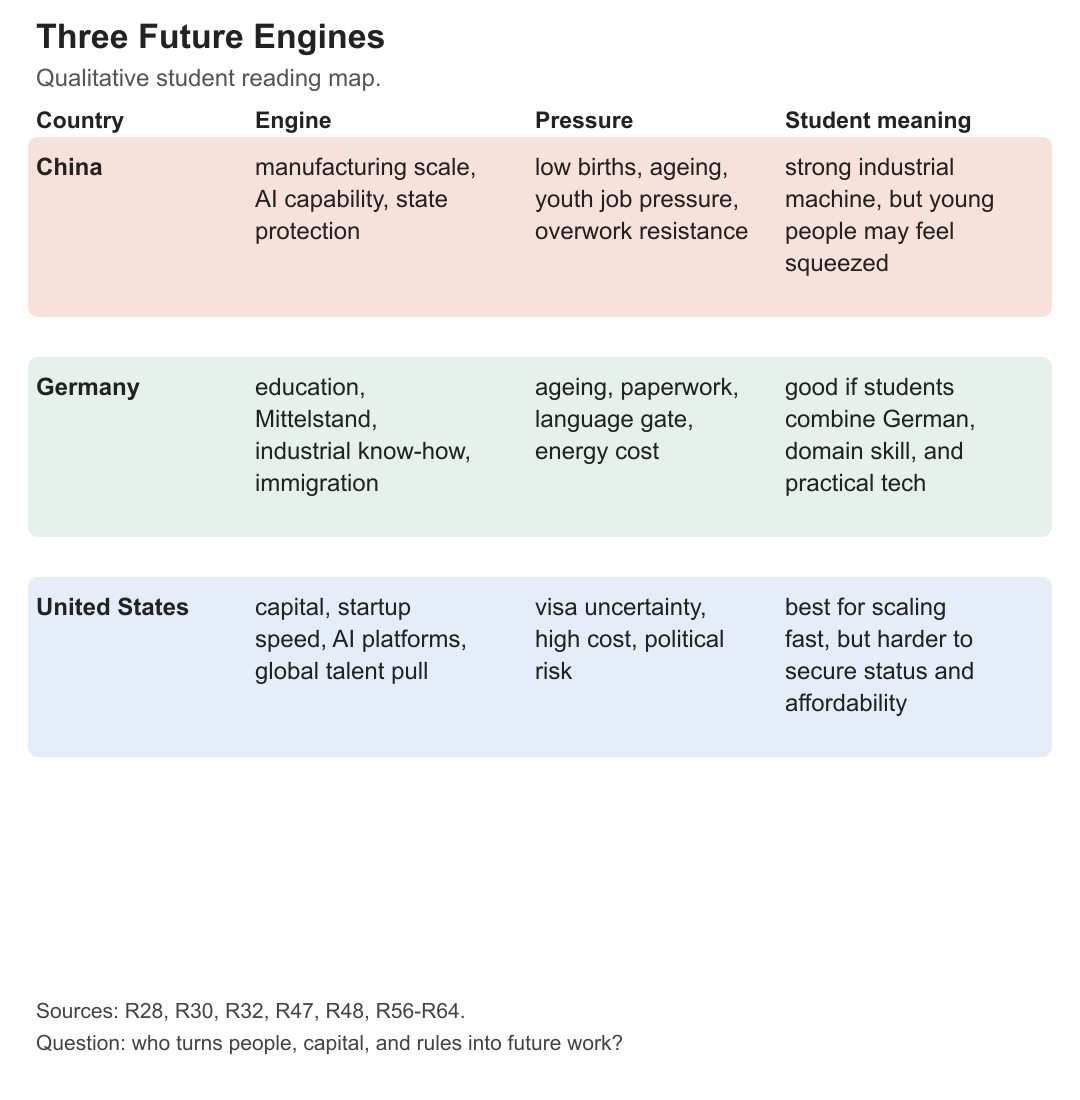China, Germany, and the United States rely on different future engines.